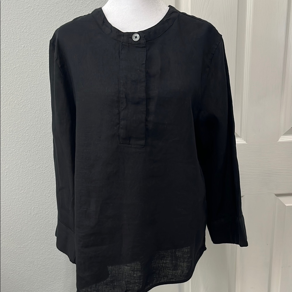 J.Crew Women's Black 100% Linen Long Sleeve Top Size Medium - Picture 2 of 13
